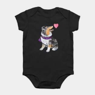 Watercolour Rough Collie dog (merle) Baby Bodysuit